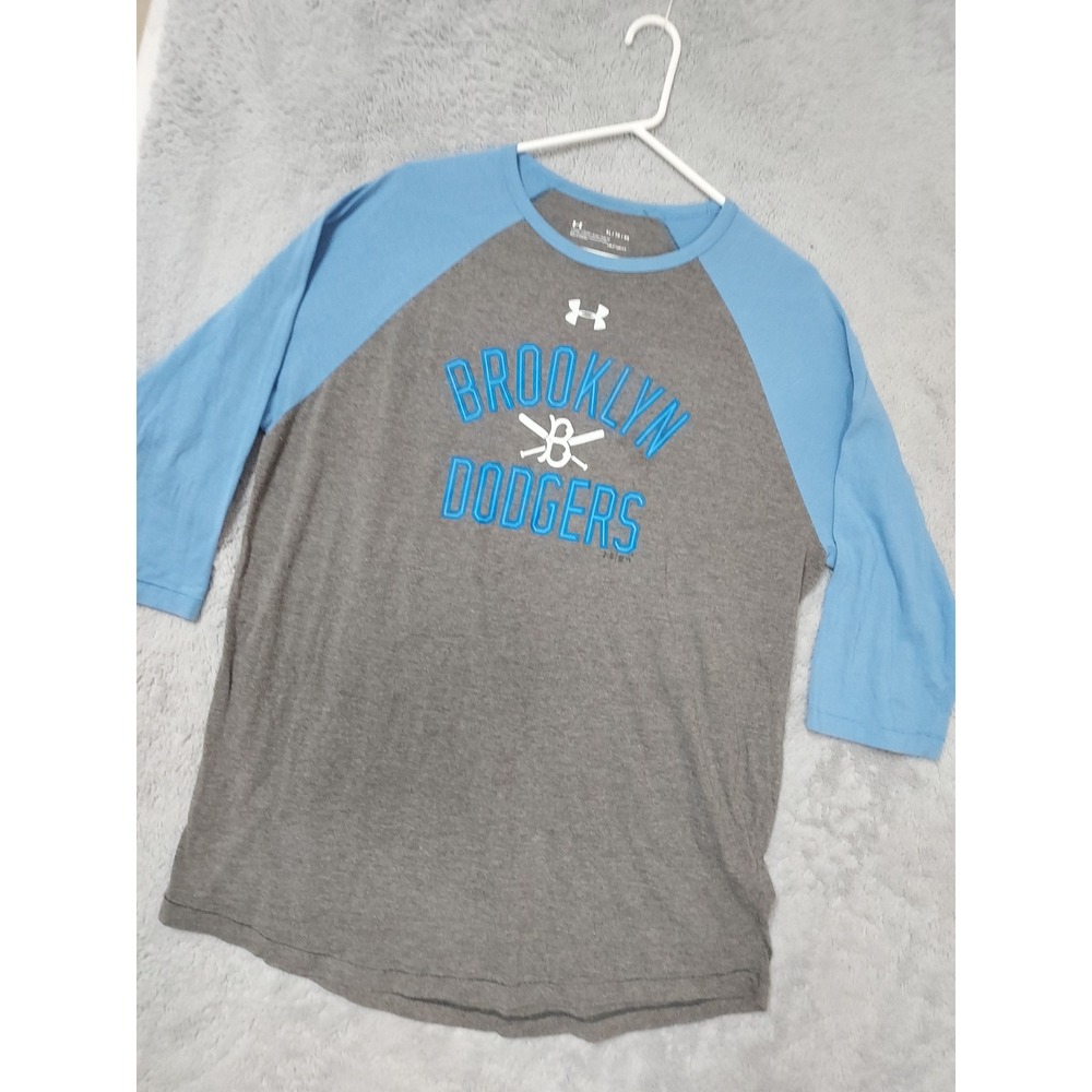 Brooklyn Dodgers Shirt Mens XL Under Amour Baseball Raglan Gray Blue Retro Logo